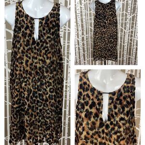 Lavender Brown Burnout Velvet Leopard Print Trapeze Style Dress sz L